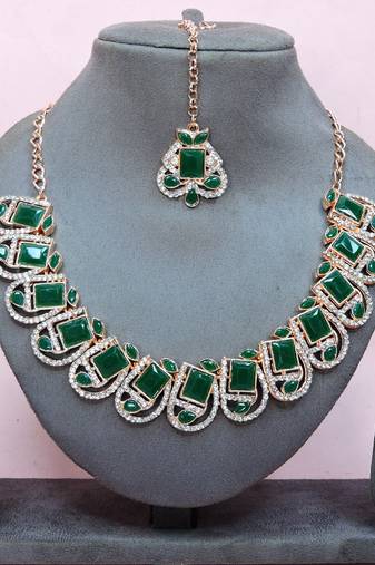 Green designer premium festive wear necklace set