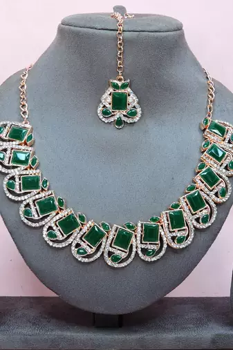 Green designer premium festive wear necklace set