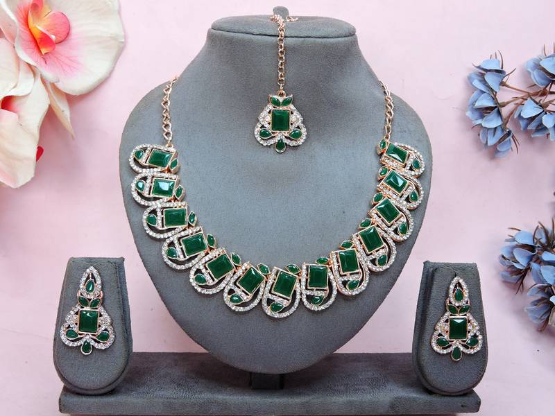 Green designer premium festive wear necklace set