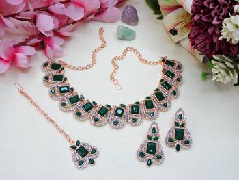 Green designer premium festive wear necklace set 2