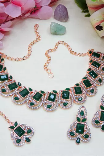 Green designer premium festive wear necklace set