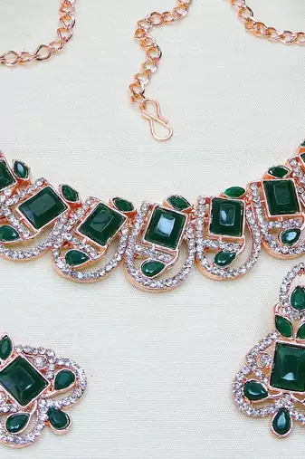 Green designer premium festive wear necklace set