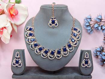 Blue designer premium festive wear necklace set 1