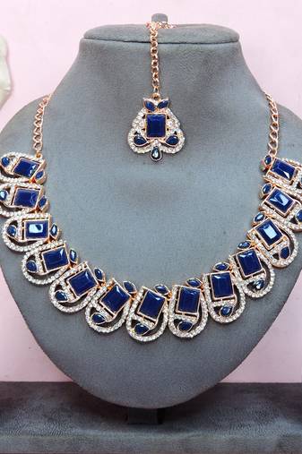 Blue designer premium festive wear necklace set