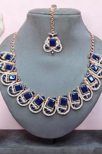 Blue designer premium festive wear necklace set