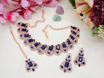 Blue designer premium festive wear necklace set 2