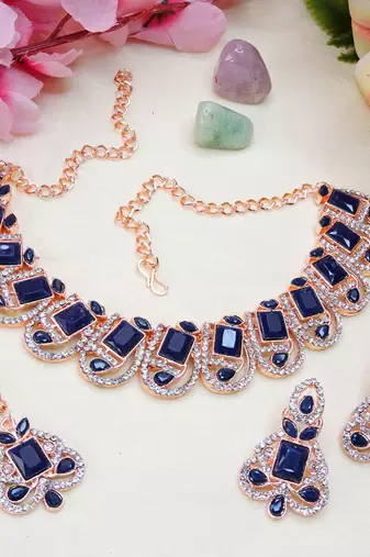 Blue designer premium festive wear necklace set
