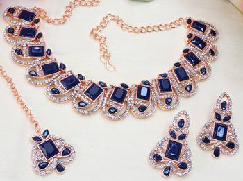 Blue designer premium festive wear necklace set 3