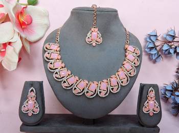 Pink designer premium festive wear necklace set 1