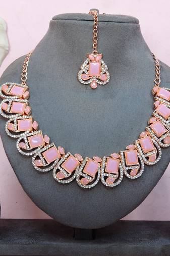 Pink designer premium festive wear necklace set