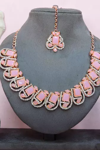 Pink designer premium festive wear necklace set