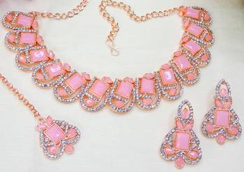 Pink designer premium festive wear necklace set 2