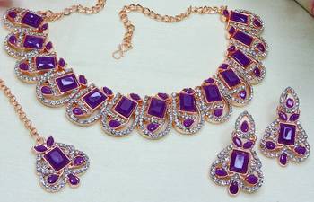 Purple designer premium festive wear necklace set 3