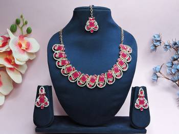 Red designer premium festive wear necklace set 1