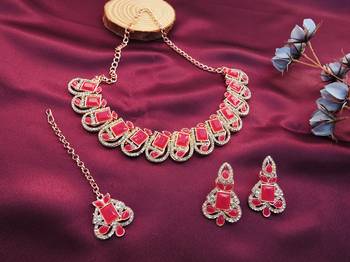 Red designer premium festive wear necklace set 2