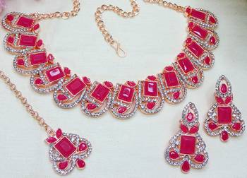 Red designer premium festive wear necklace set 3