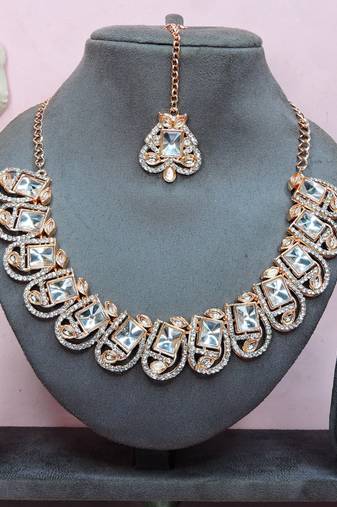 White designer premium festive wear necklace set