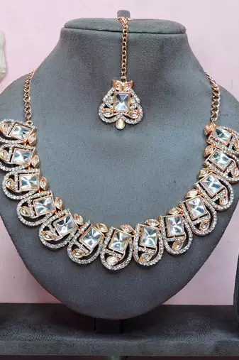 White designer premium festive wear necklace set