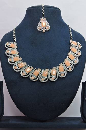 Pink designer premium festive wear necklace set