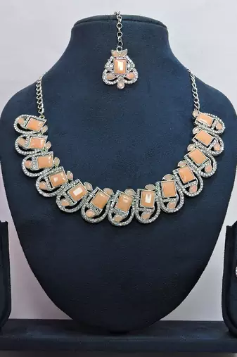 Pink designer premium festive wear necklace set