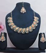 Pink designer premium festive wear necklace set
