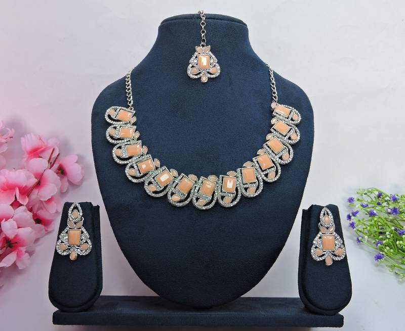 Pink designer premium festive wear necklace set