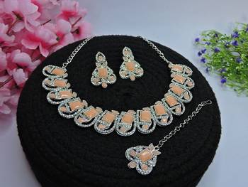Pink designer premium festive wear necklace set 2