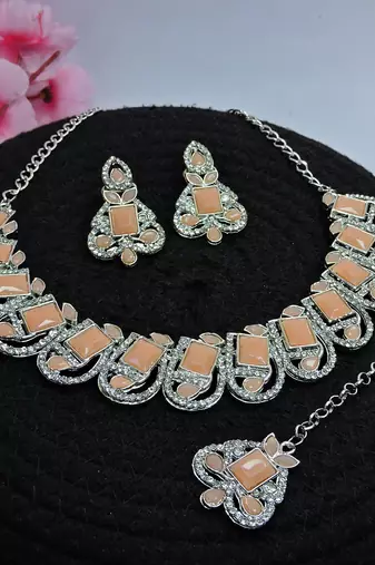Pink designer premium festive wear necklace set