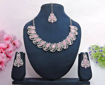 Pink designer premium festive wear necklace set 1