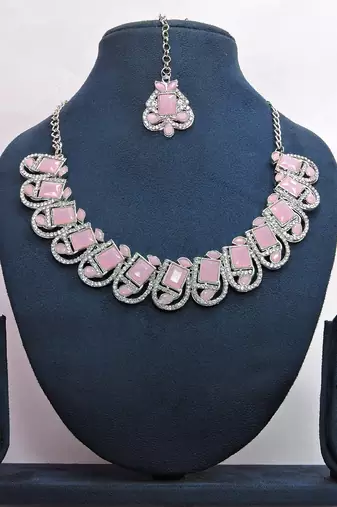 Pink designer premium festive wear necklace set