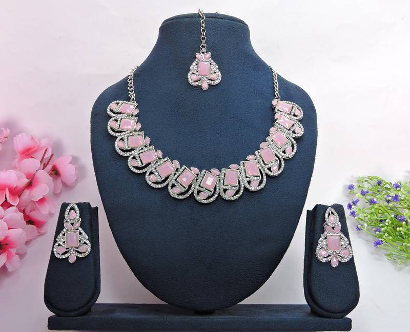 Pink designer premium festive wear necklace set