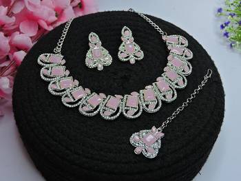 Pink designer premium festive wear necklace set 2