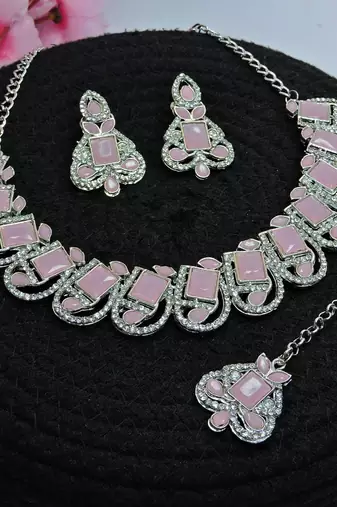 Pink designer premium festive wear necklace set