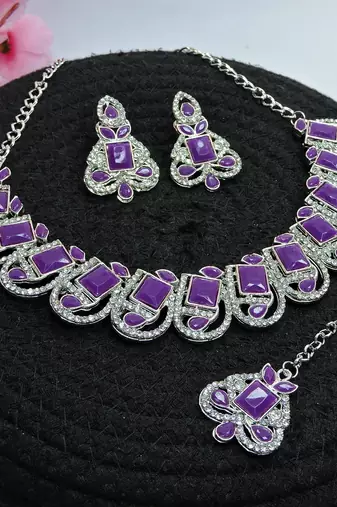 Purple designer premium festive wear necklace set