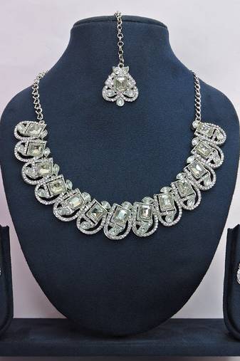 White designer premium festive wear necklace set