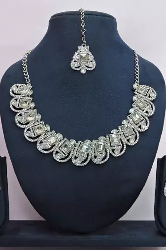 White designer premium festive wear necklace set