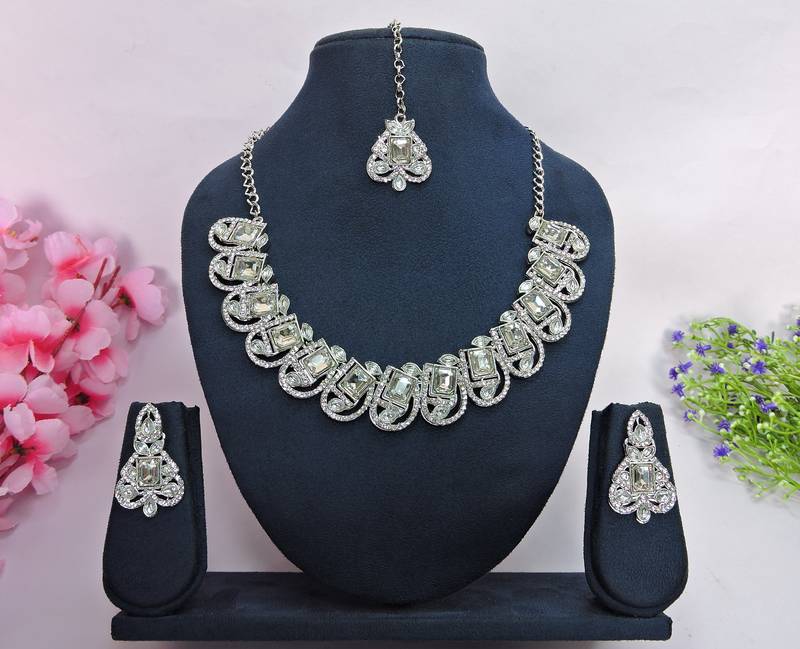 White designer premium festive wear necklace set