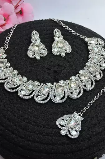 White designer premium festive wear necklace set