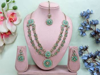 Turquoise designer premium festive wear necklace set 1