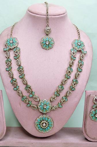Turquoise designer premium festive wear necklace set