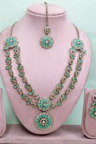 Turquoise designer premium festive wear necklace set