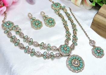 Turquoise designer premium festive wear necklace set 2