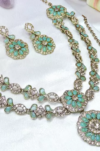 Turquoise designer premium festive wear necklace set