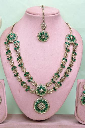 Green designer premium festive wear necklace set