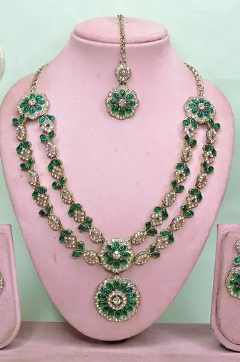 Green designer premium festive wear necklace set
