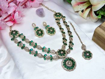 Green designer premium festive wear necklace set 2