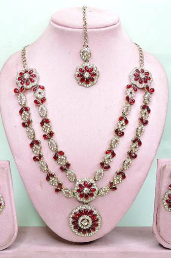 Maroon designer premium festive wear necklace set