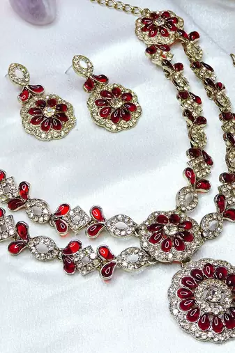 Maroon designer premium festive wear necklace set