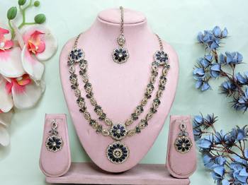 Blue designer premium festive wear necklace set 1
