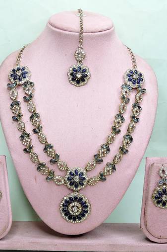 Blue designer premium festive wear necklace set